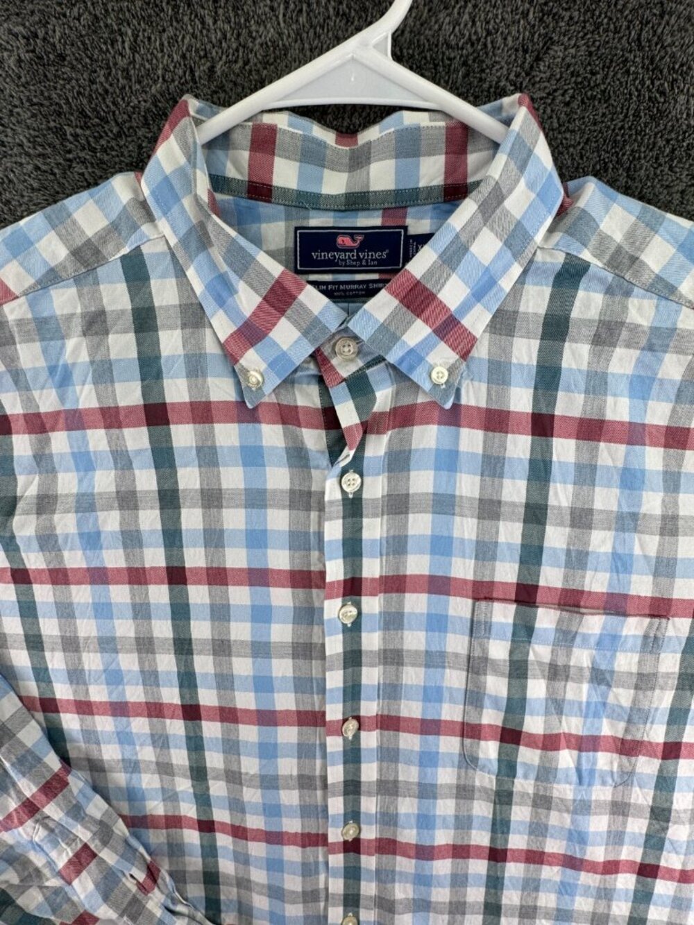 Vineyard Vines Long Sleeve Button Up Shirt Slim Fit Murray 2XL Red Blue Check